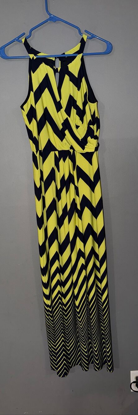 EnFocus Studio Navy Yellow Chevron Tank Top Dress Size 10